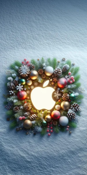 Apple Holiday Wreath In Snow Full HD iPhone Wallpaper Background