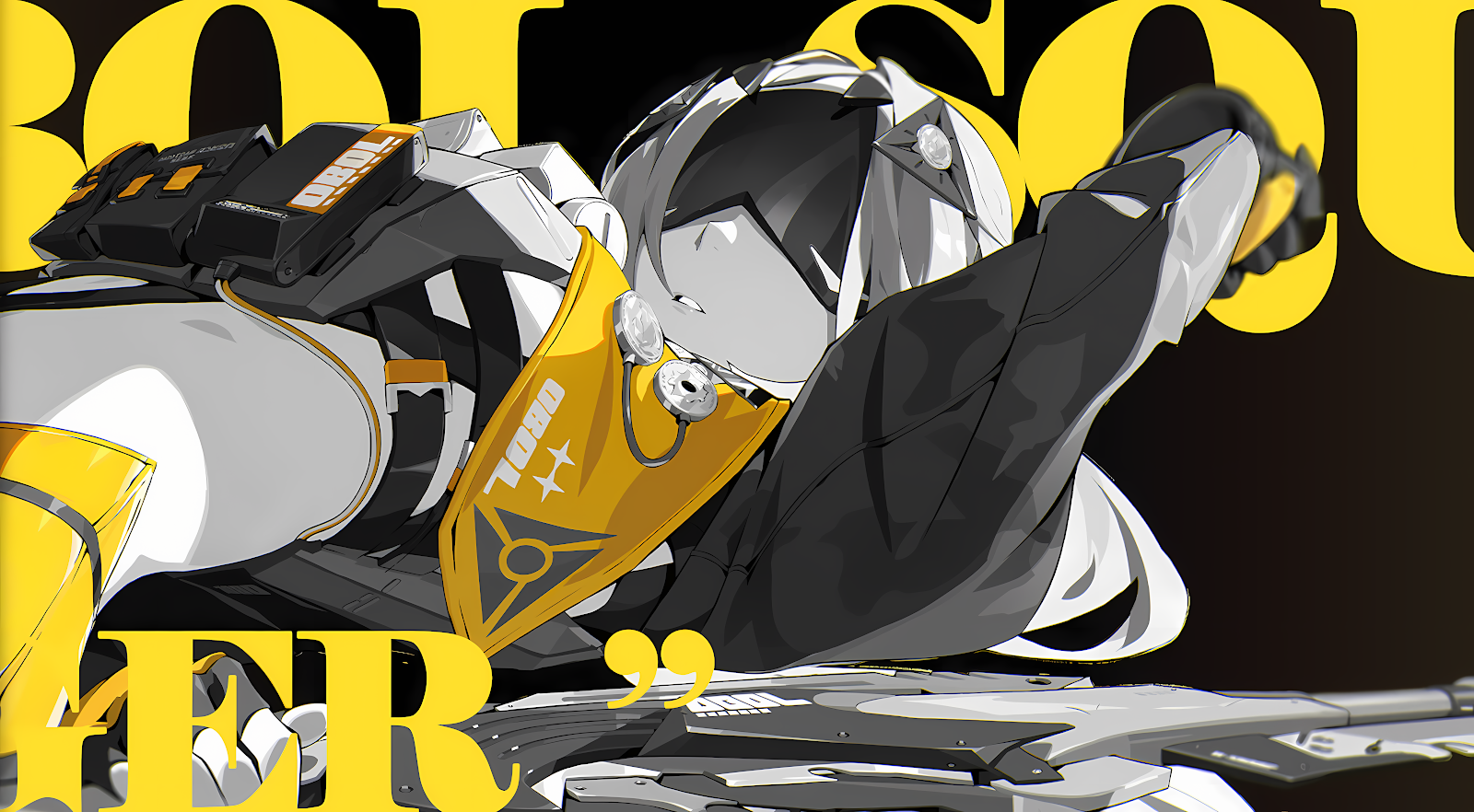 Cyberpunk Anime Character in Yellow - Digital Anime Art 5K Wallpaper (7508x4140)