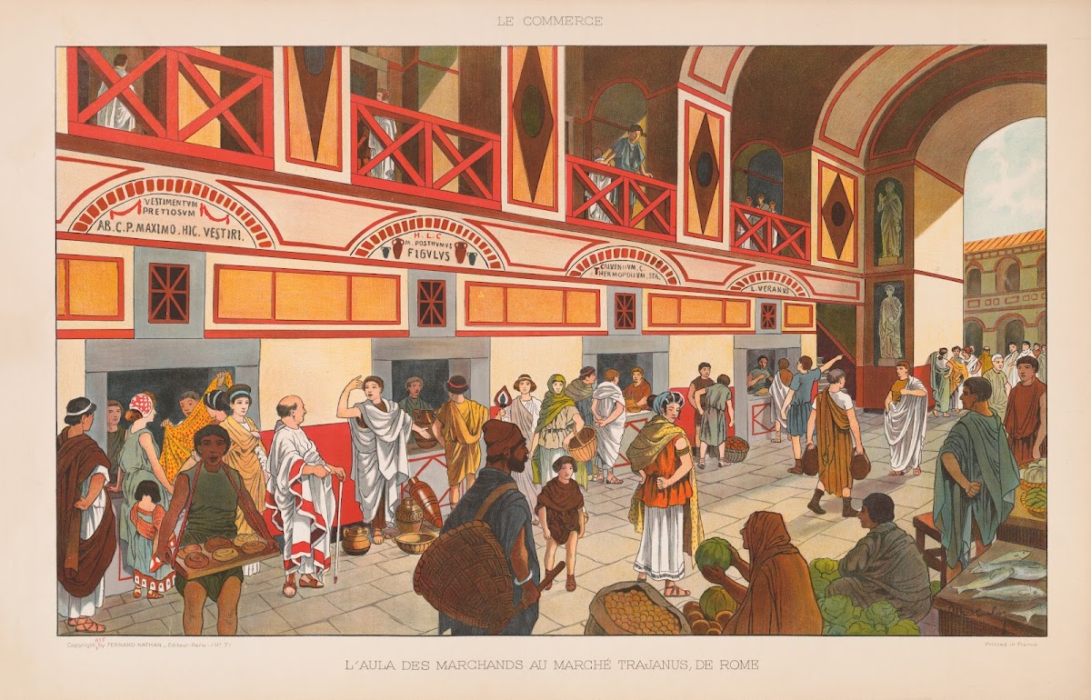Le commerce laula des marchands au Marche Trajanus de Rome 1899