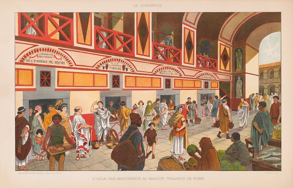 Le commerce laula des marchands au Marche Trajanus de Rome 1899