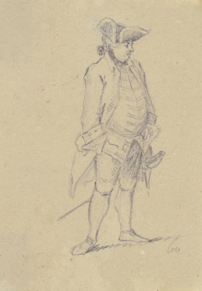 Stehender Offizier mit Degen 1760