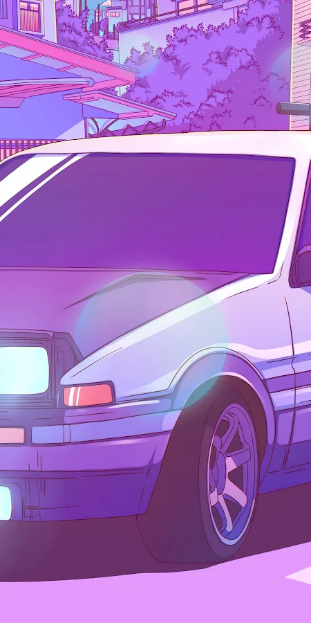 Vaporwave, AE86, Anime Girl, JDM, Purple 4K Phone Wallpaper