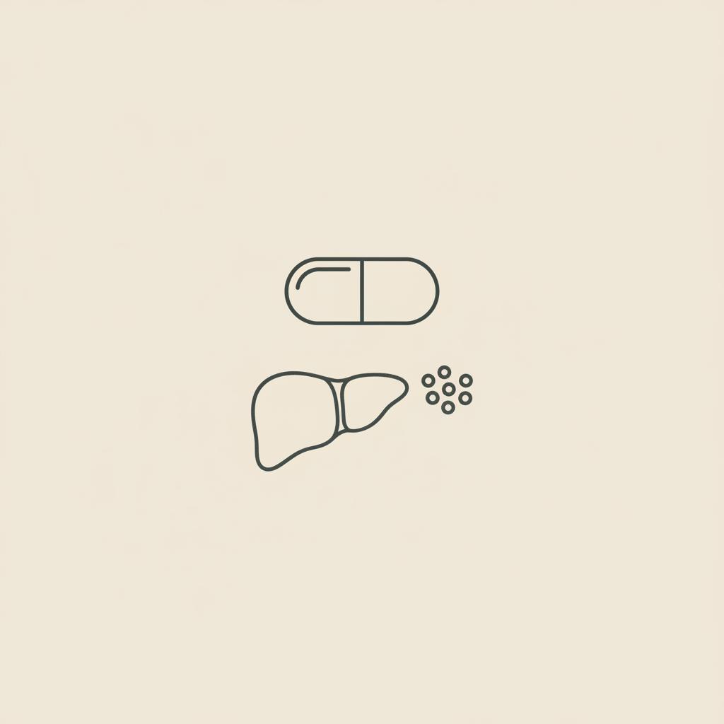 Minimalist vector line illustration of a capsule, stylized liver outline, and small cluster representing visceral fat on beige background in Tonum style — which weight loss drug reduces inflammation