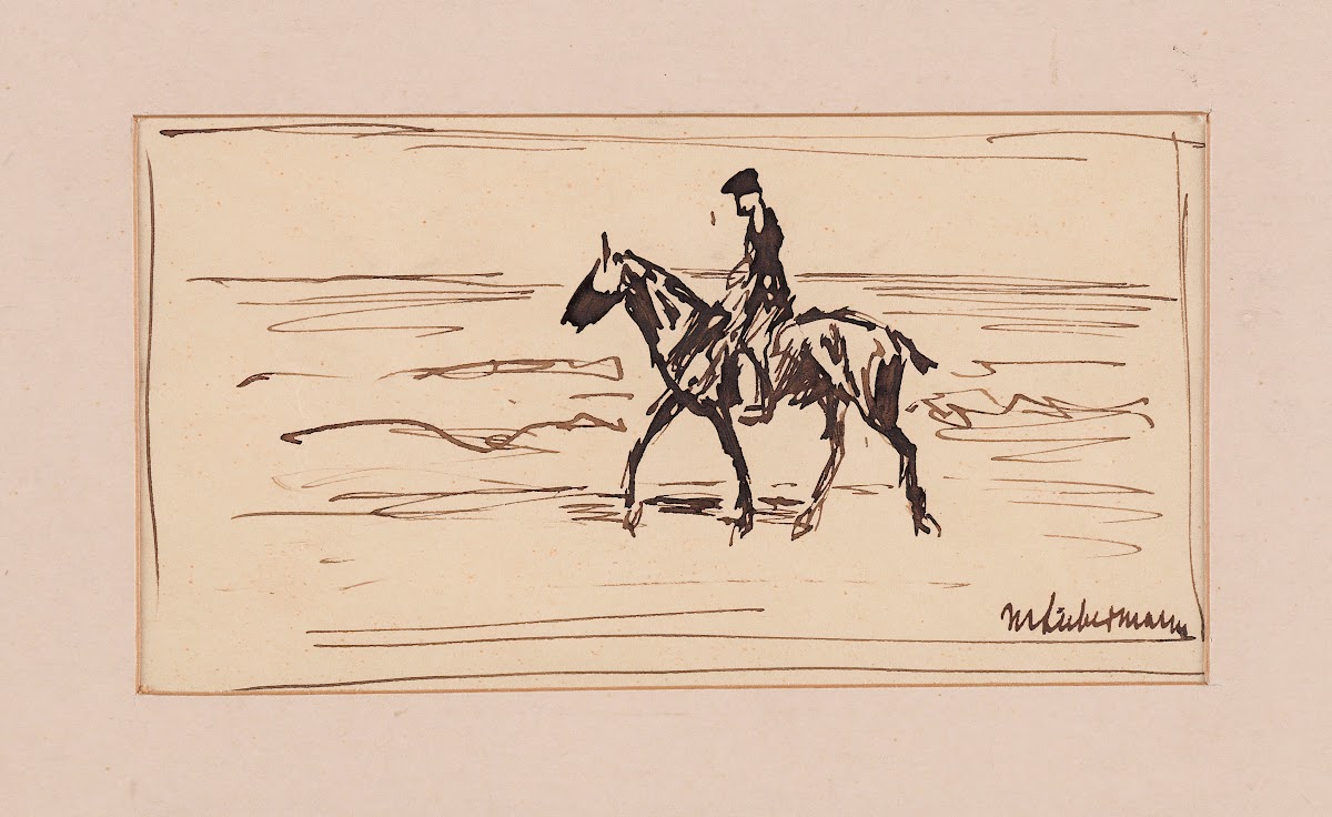 Federzeichnung Reiter am Strand 1900