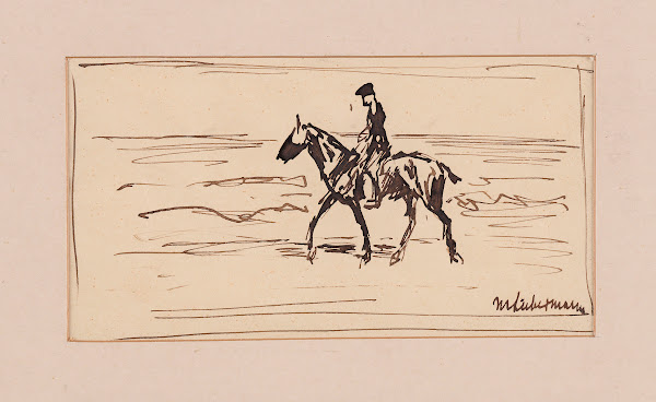 Federzeichnung Reiter am Strand 1900