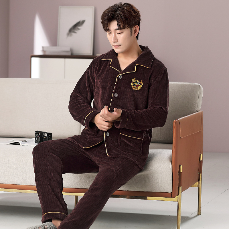 Warmer Herren-Hausanzug, Flanell, College-Stil, gefüttert