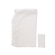 Плед Twins мусліновий 100х80 4-х шар з помпонами+серветка світло сірий