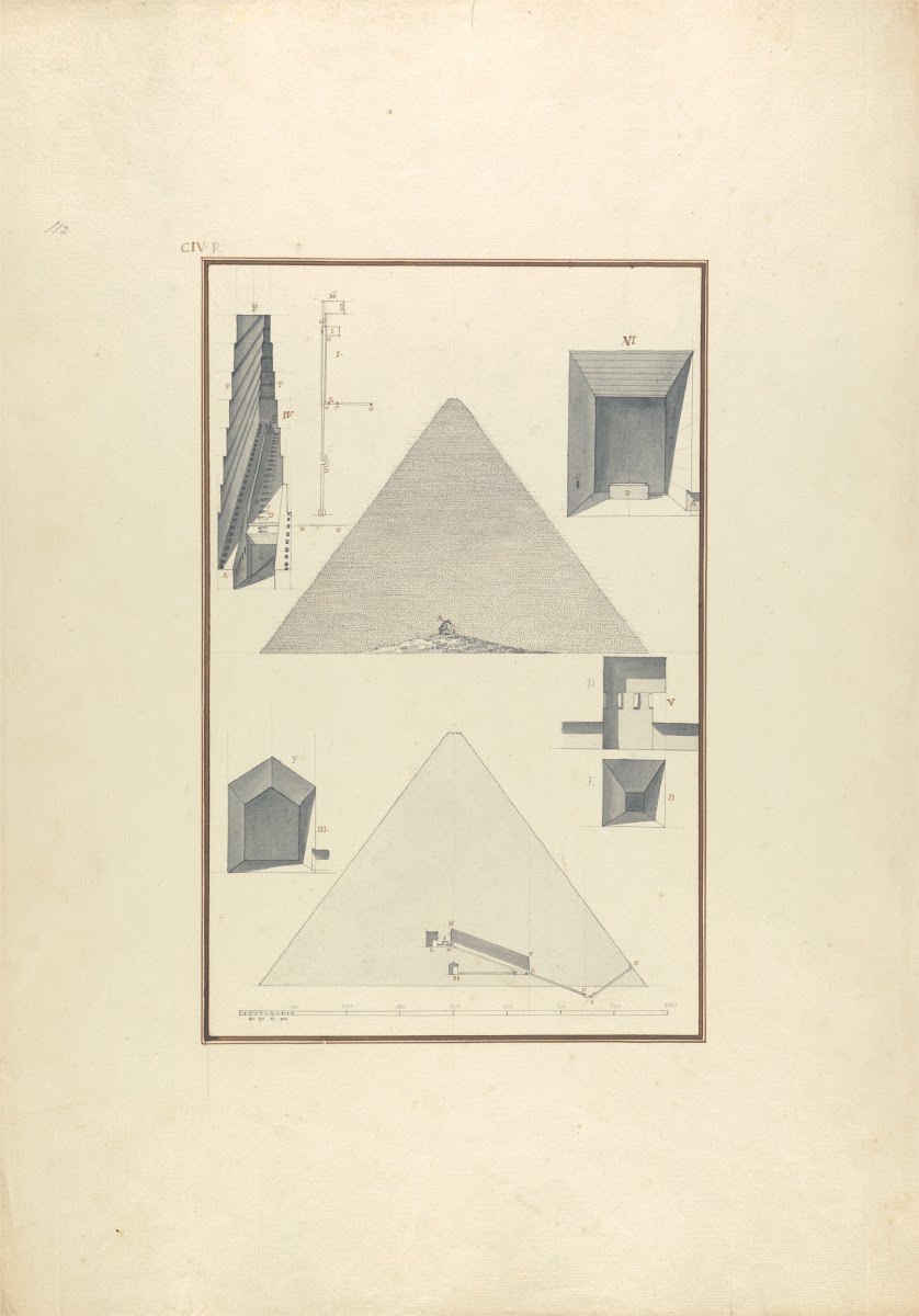 View Cross Section and Other Details of Cheops Pyramid at Giza ca 1750