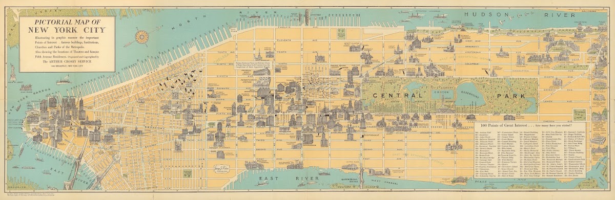 Pictorial Map Of New York City 1926