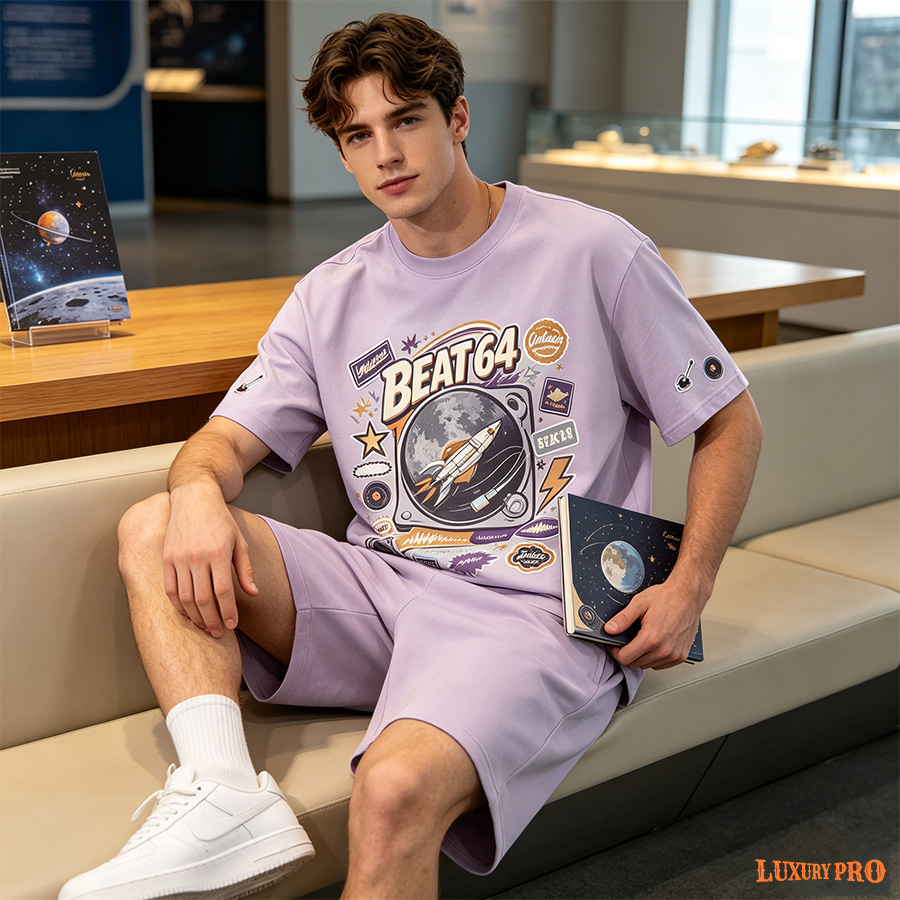 AOP Oversized Short‑Sleeve & Shorts Set‑300G Air Layer