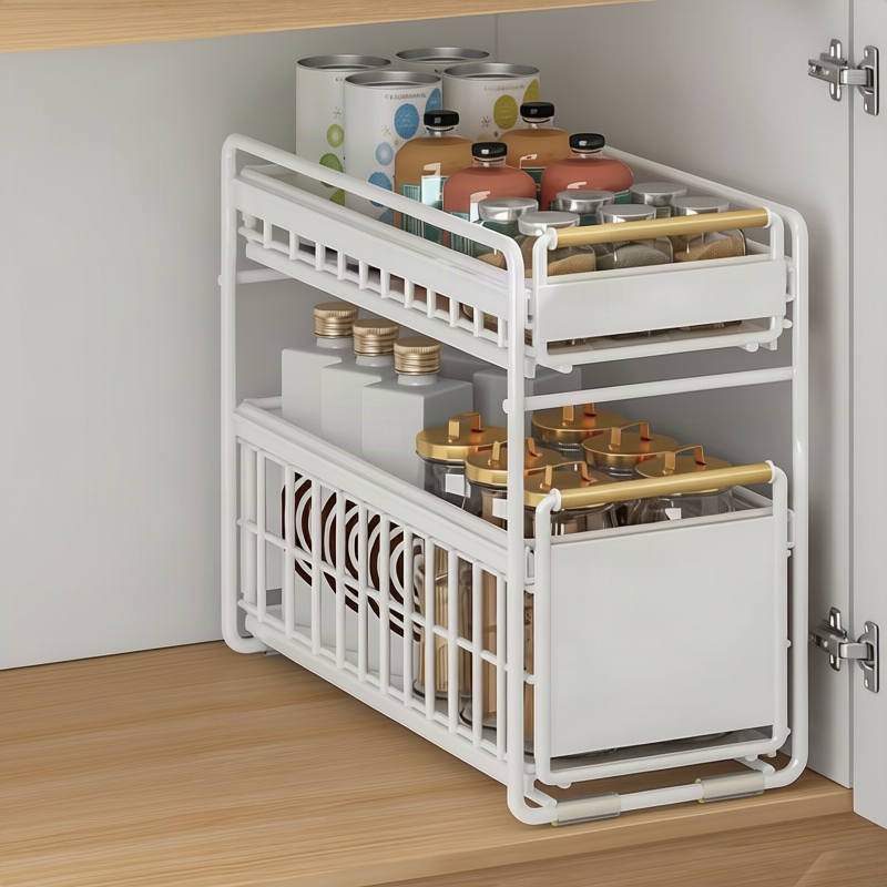 Pull-out under-sink shelf made of metal