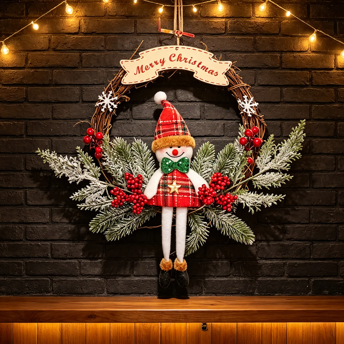 Handgefertir Weihnachtskranz aus Rattan mit Tannenzapfen
