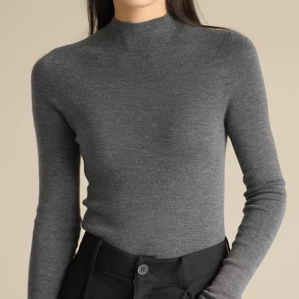 Women's cashmere sweater with standing collar, slim fit