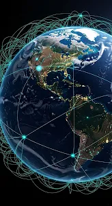Global Communication Network Over the Americas at Night