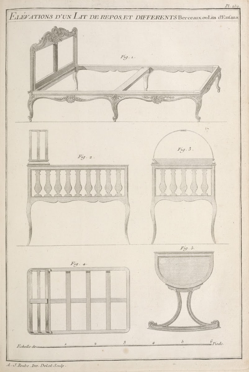 Elévations dun lit de repos et differents berceaux ou lits denfants 1769 1774