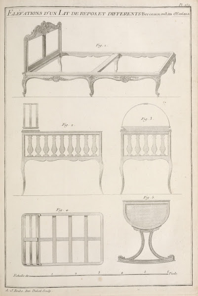 Elévations dun lit de repos et differents berceaux ou lits denfants 1769 1774