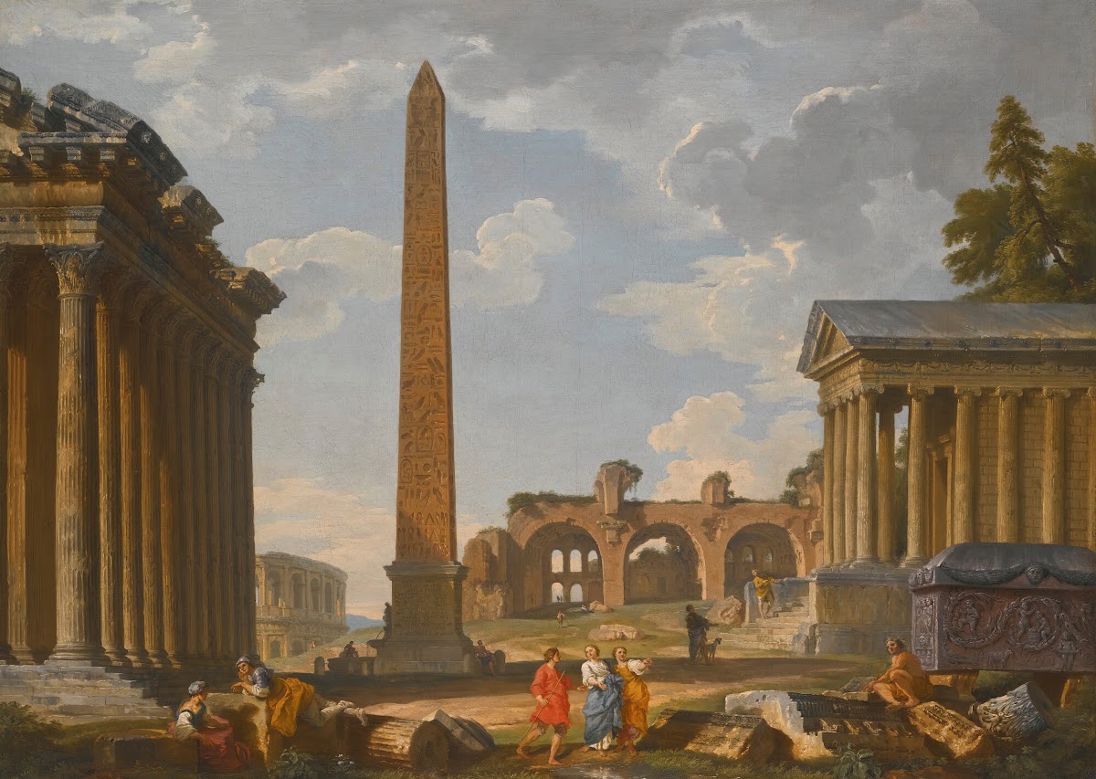 A Capriccio View Of Rome With Ancient Ruins And The Flaminian Obelisk 1736