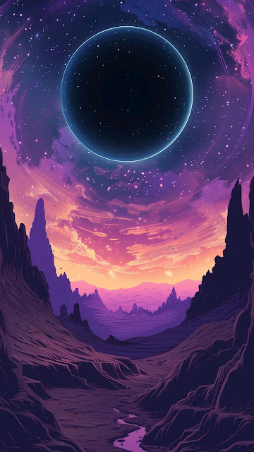 Cosmic Planet Valley Purple Nebula Sci Fi Landscape Art - Free mobile Wallpaper