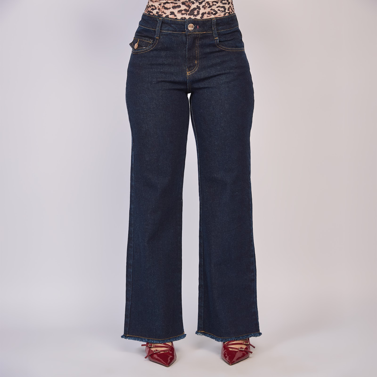 Jean  dama wide leg tiro alto licrado, color Azul oscuro - Vista 3