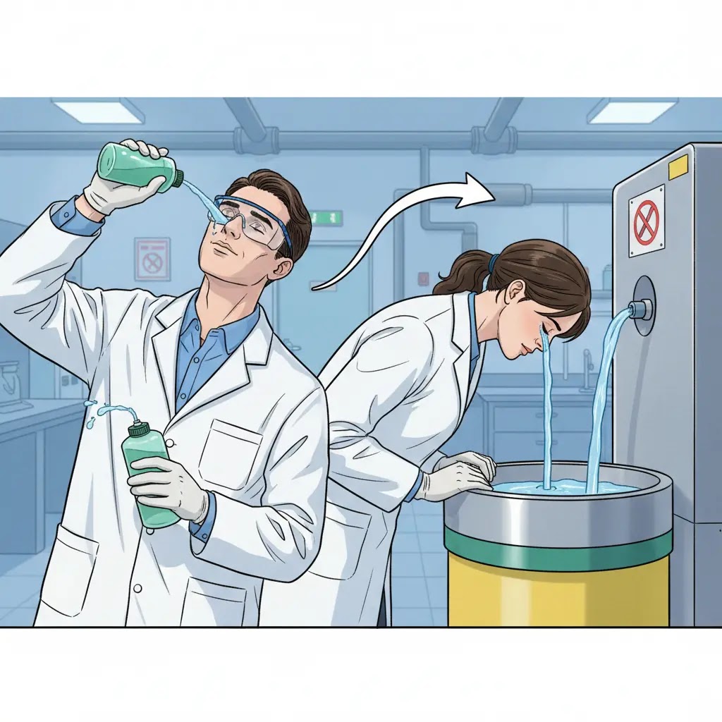 Perbandingan eyewash bottle dengan eyewash fountain.