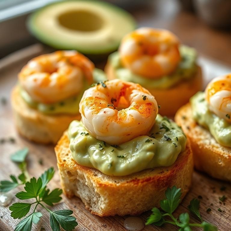 Garlic Shrimp Crostini with Creamy Avocado Spread – Quick, Easy Appetizer finished