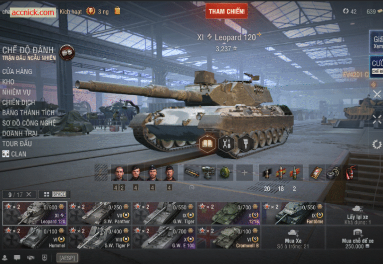 Bán acc World of Tanks Leopard 120 – Full 1 Tank Cấp 11 và 2...