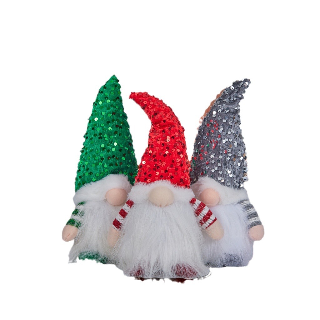 Illuminated Christmas gnome figurine with sequined hat