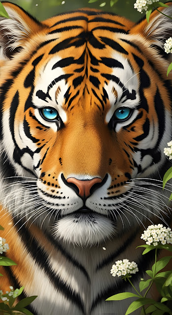 Majestic Bengal Tiger Portrait with Striking Blue Eyes - Free mobile Wallpaper