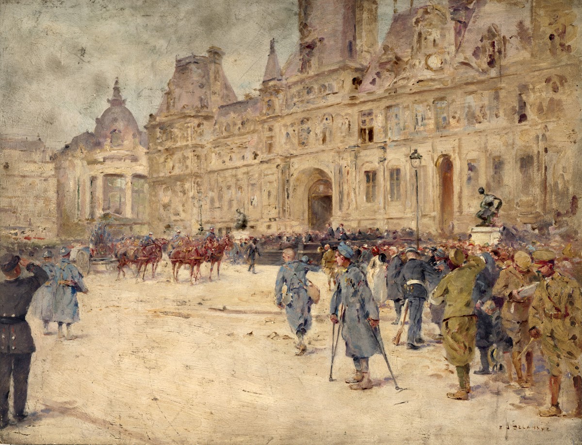 Les mutilés assistent aux obsèques du général Galliéni sur la place de lHôtel de