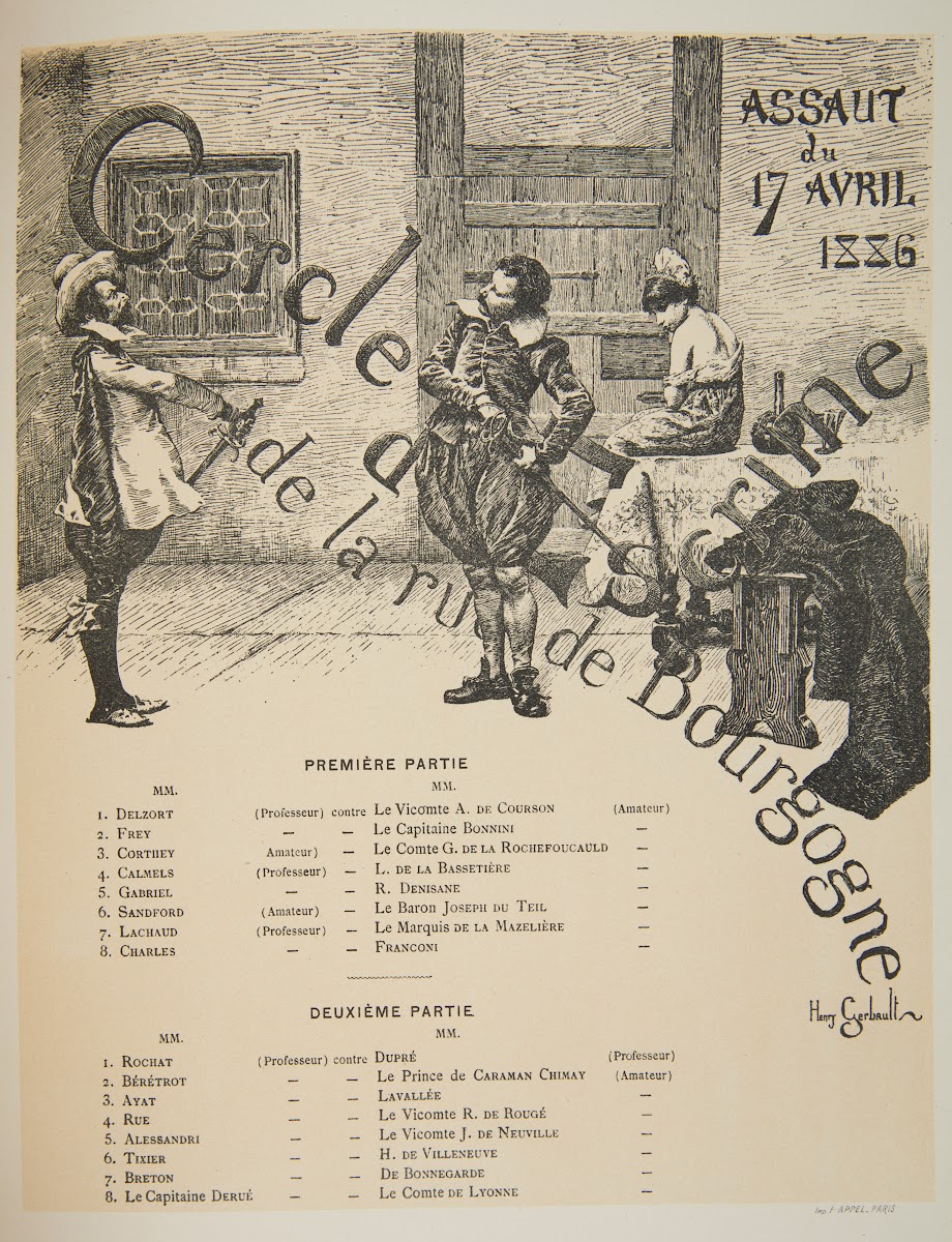The program of the fencing club Cercle dEscrime de la rue de Bourgogne from Apri