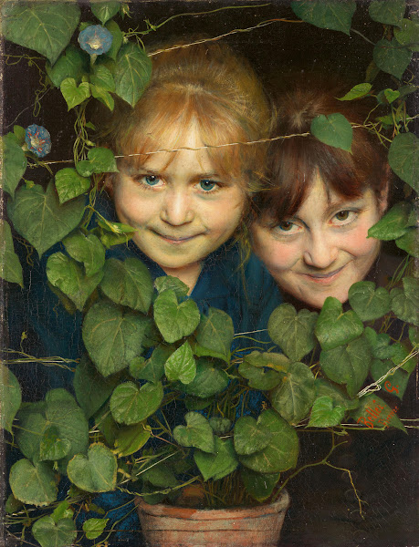 Hidden Two girls behind flower vines