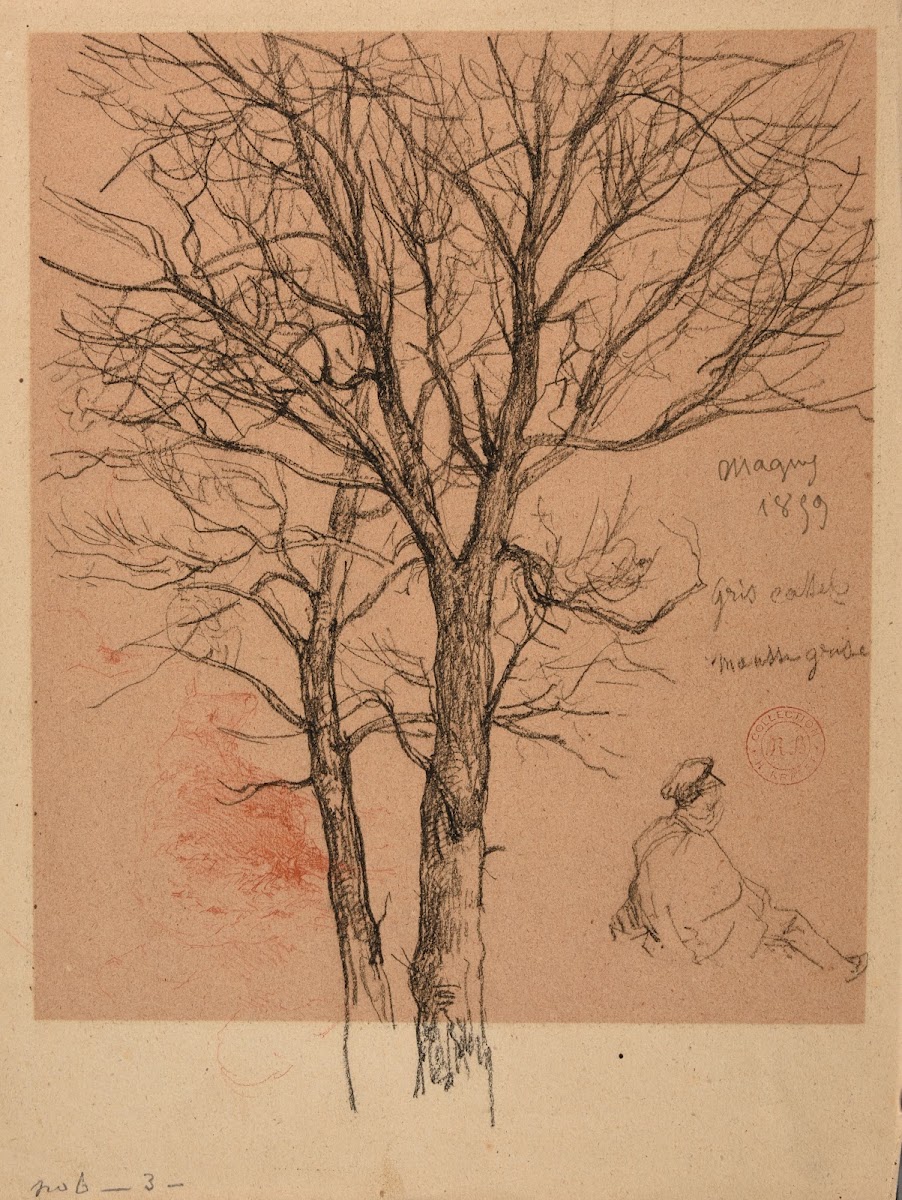 Études darbres de personnage et de mouton 1859