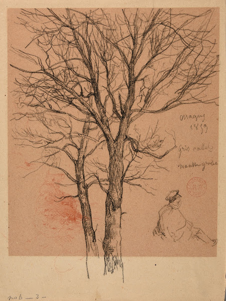 Études darbres de personnage et de mouton 1859