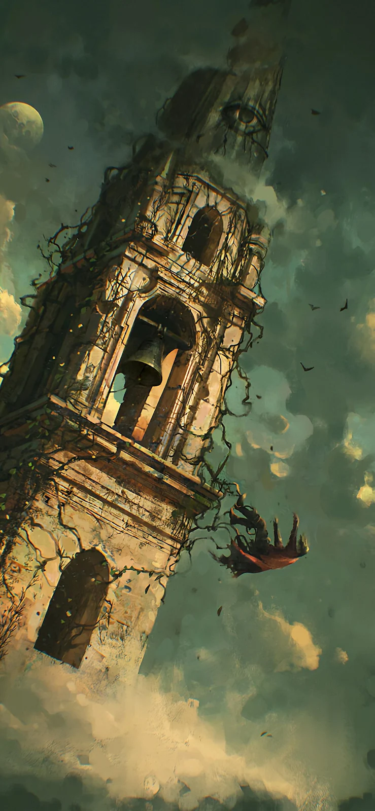 Ominous Ancient Ruined Spire - Gothic Digital Art Full HD iPhone Wallpaper (1279x2770)