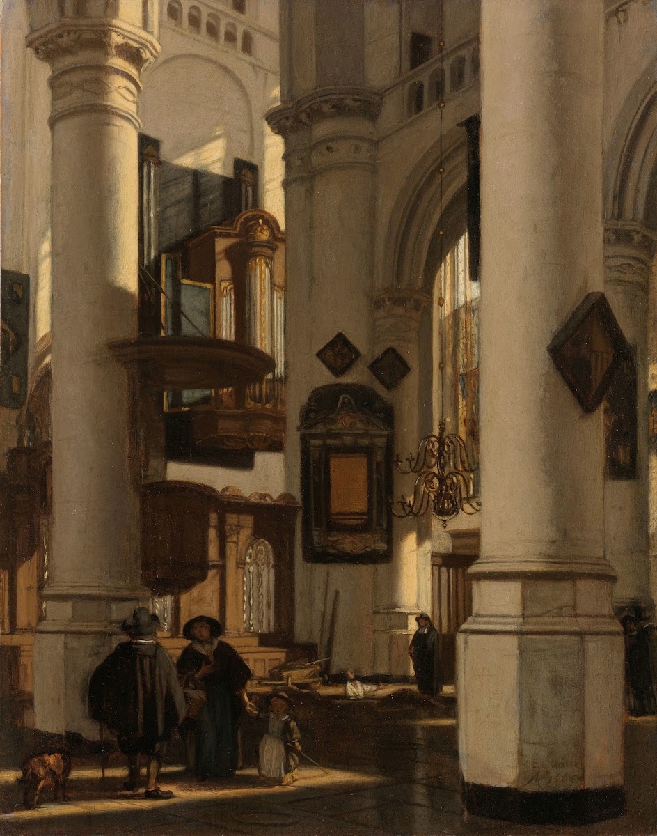 Interior of a Protestant Gothic Church with a Gravedigger in the Choir 1669