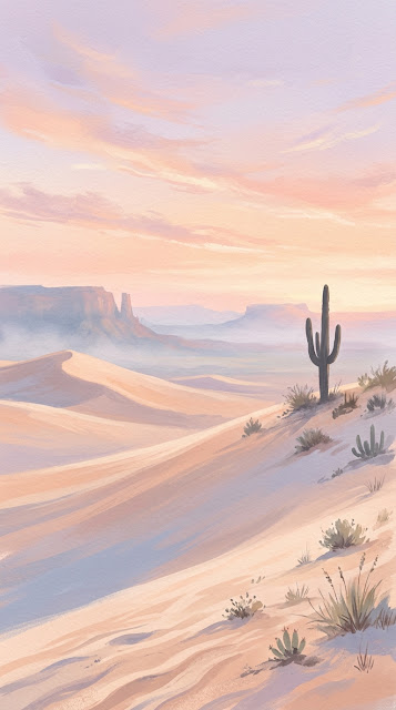 Serene Pastel Desert Landscape with Sand Dunes and Mesas - Free mobile Wallpaper