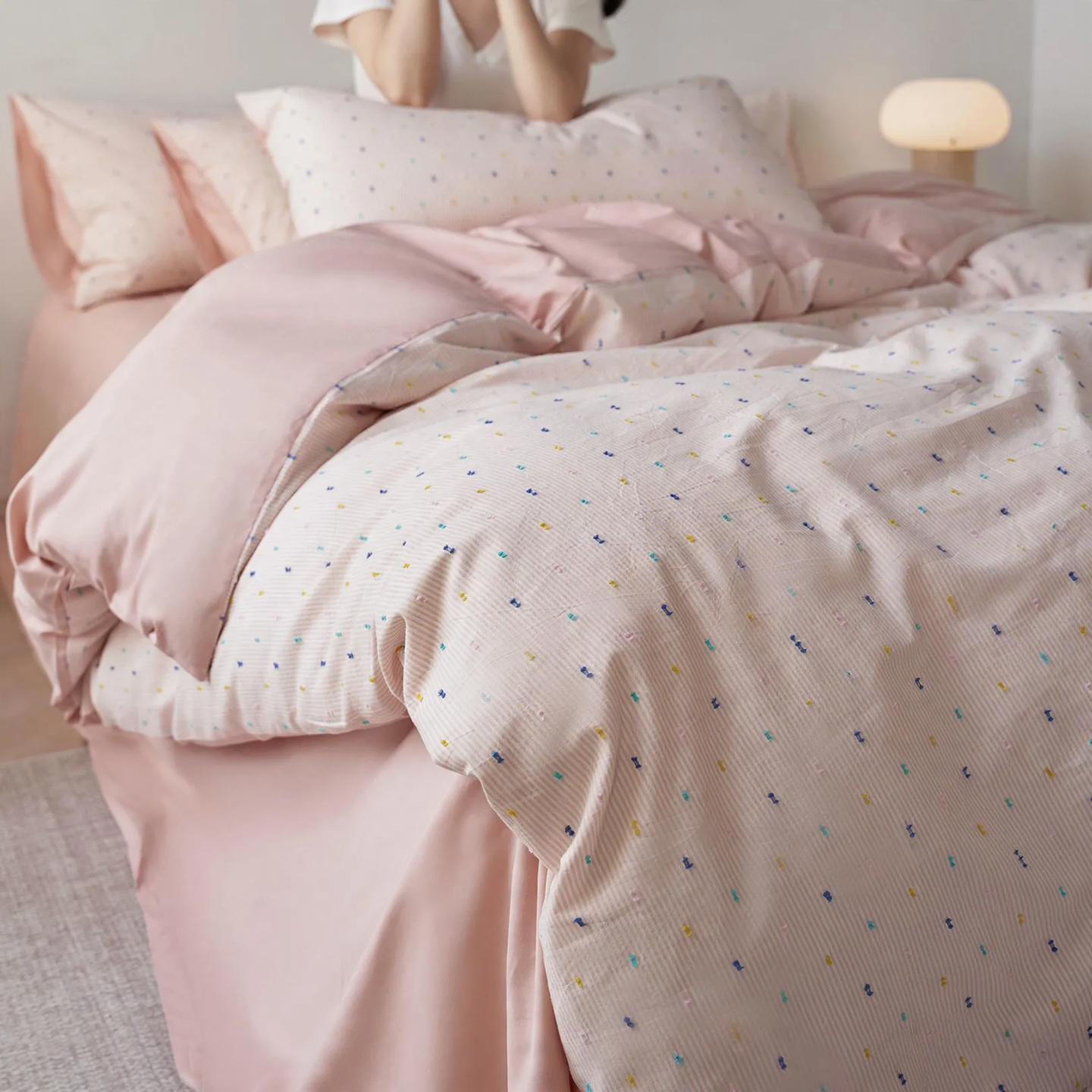 Cotton bedding set, yarn-dyed, dotted