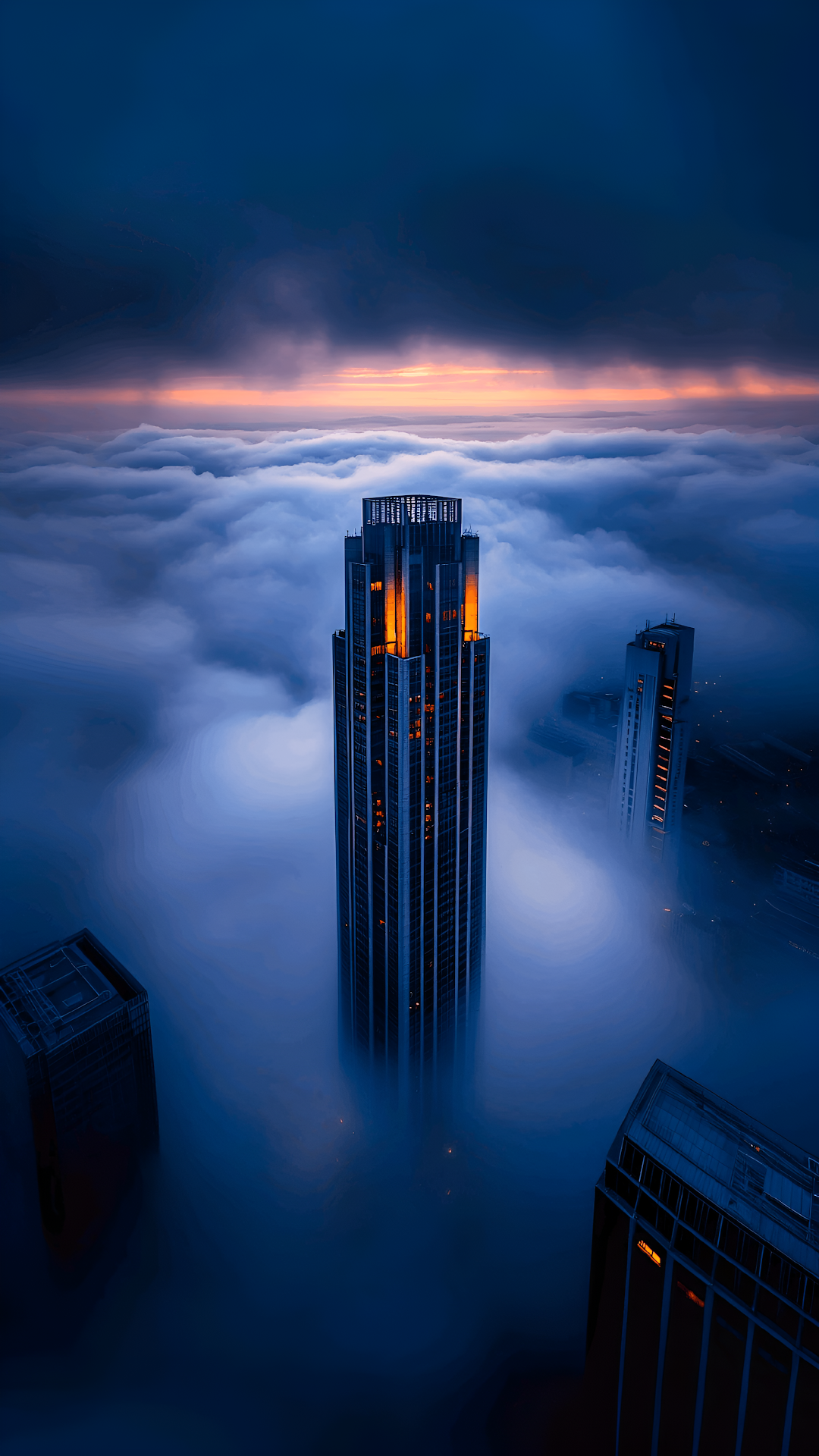 Skyscrapers Piercing Ethereal Fog At Twilight Glow - Free 4K mobile Wallpaper