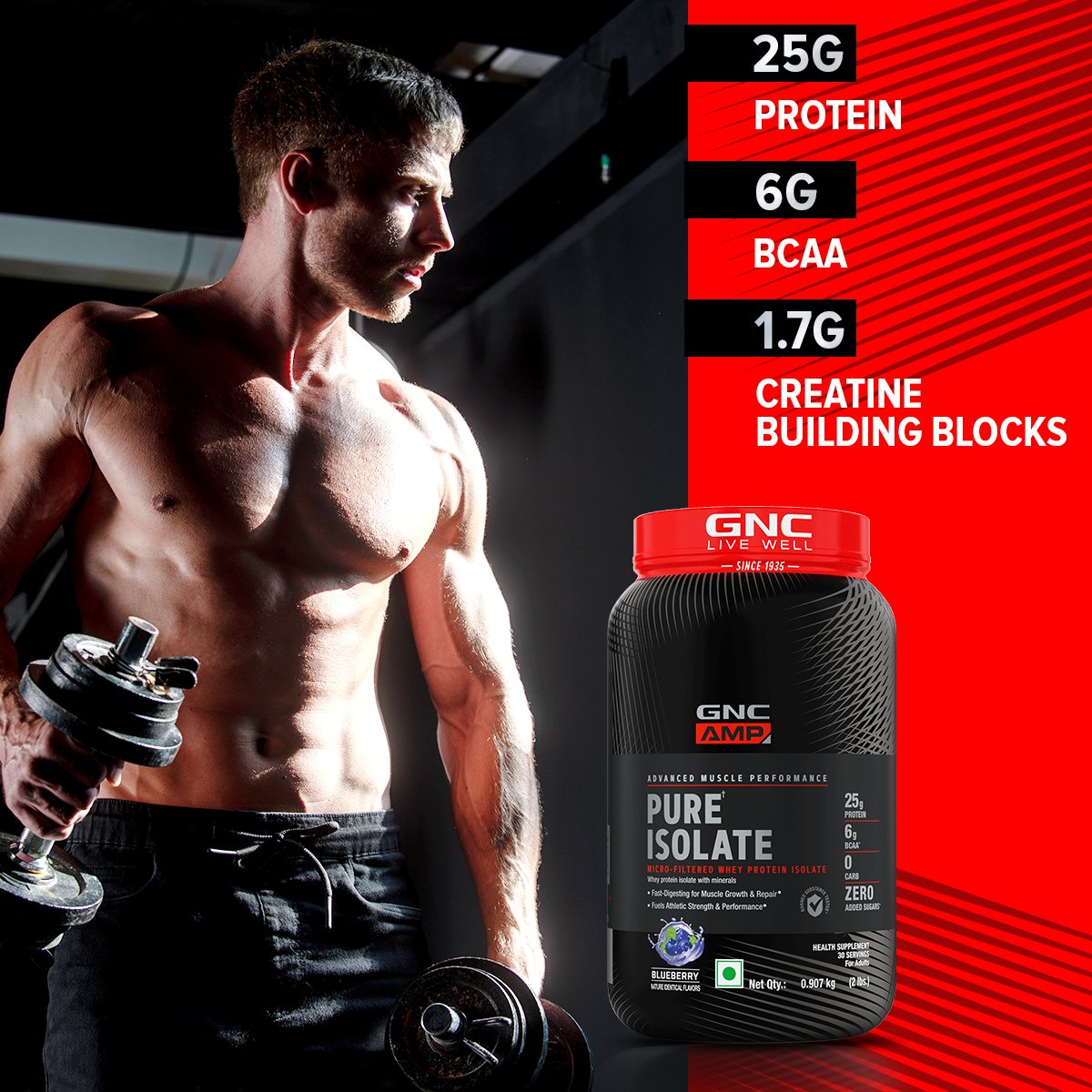 GNC AMP Pure Isolate (Low or Zero Carb) — Blueberry, 4 lbs