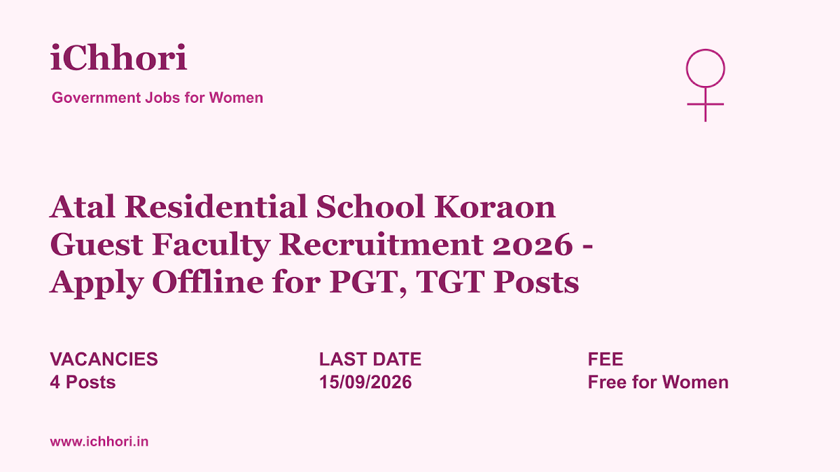 Atal Residential School Koraon Guest Faculty Recruitment 2026 - Apply Offline for PGT, TGT Posts - iChhori