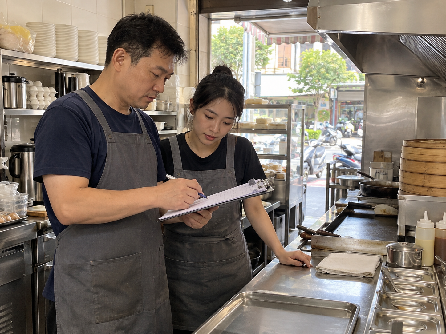 老闆與同事檢查開店交接