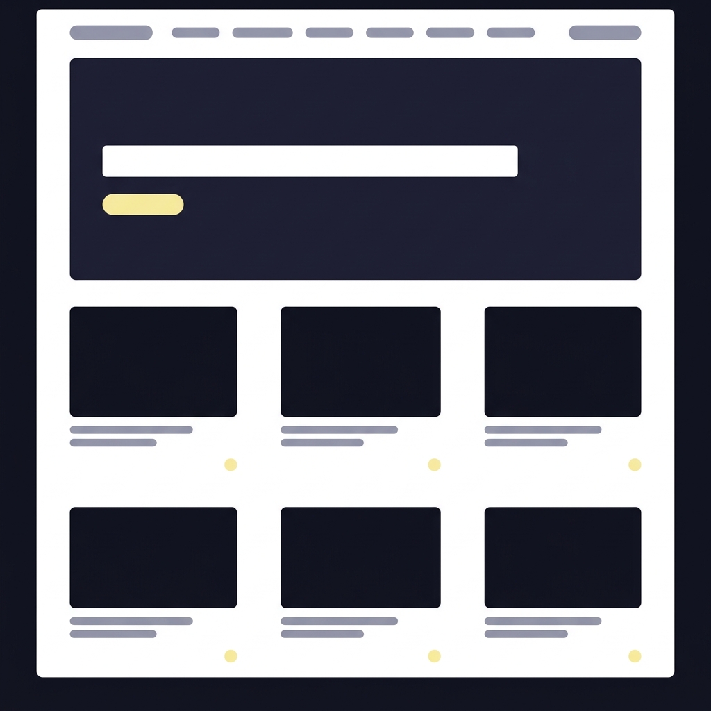Minimal 2D vector news homepage mockup with hero article block and grid of article cards on dark full bleed background using brand colors american idol odds