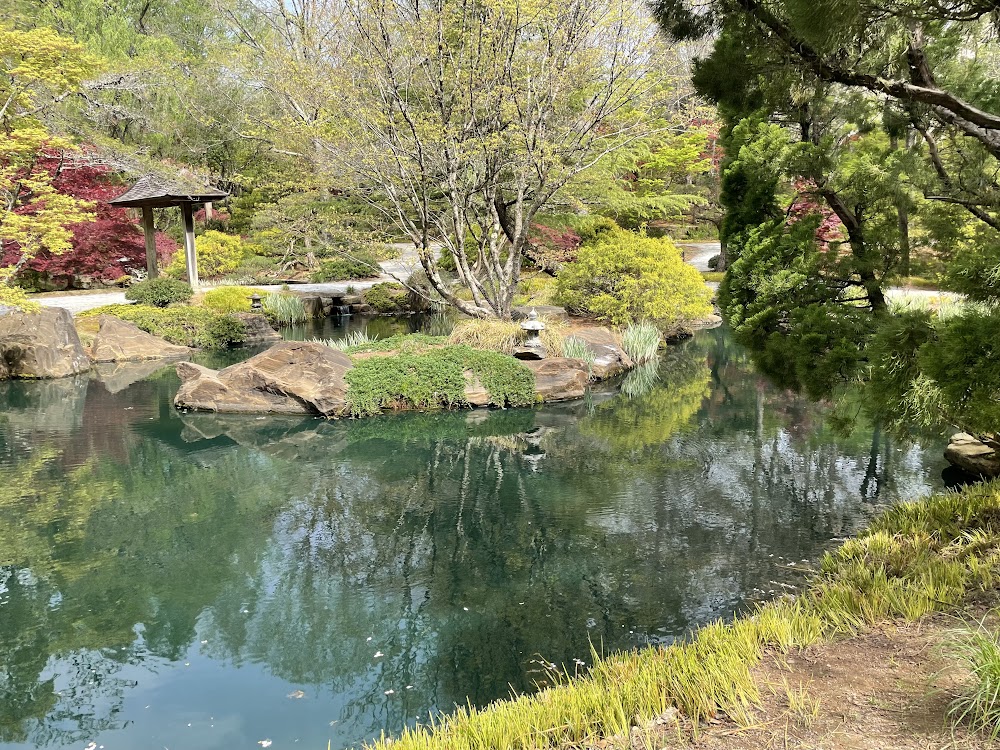 The Japanese garden and pond at Gibbs Gardens in Ball Ground, Georgia — a day trip from Canton