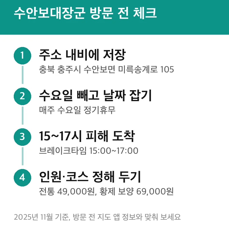 수안보대장군 방문 전 체크