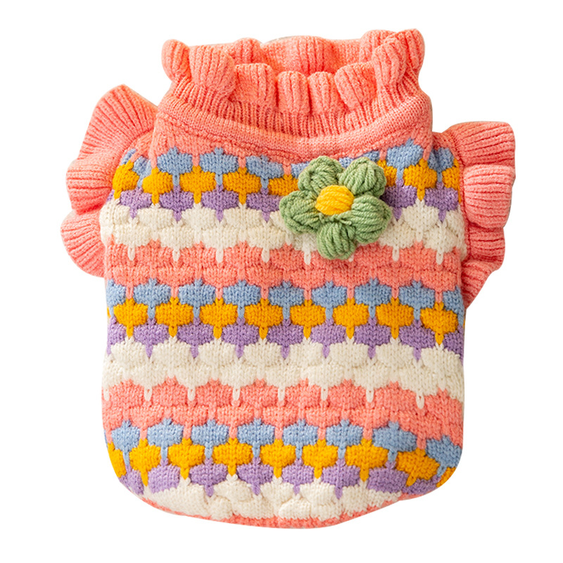Pet knitted sweater with flower pattern