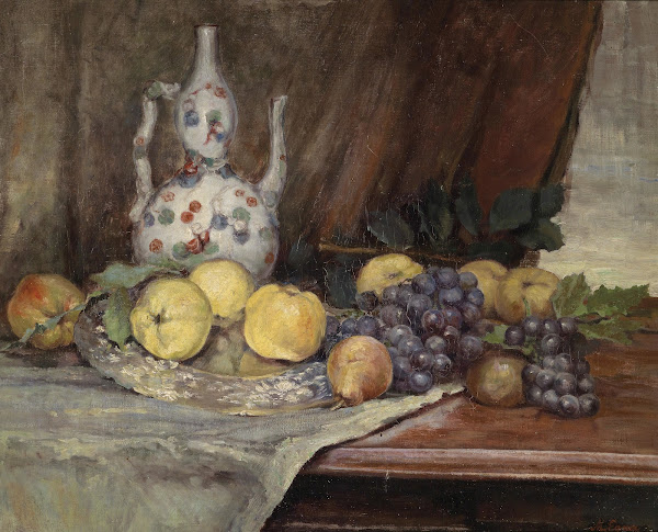 Früchtestillleben mit Kanne c1879