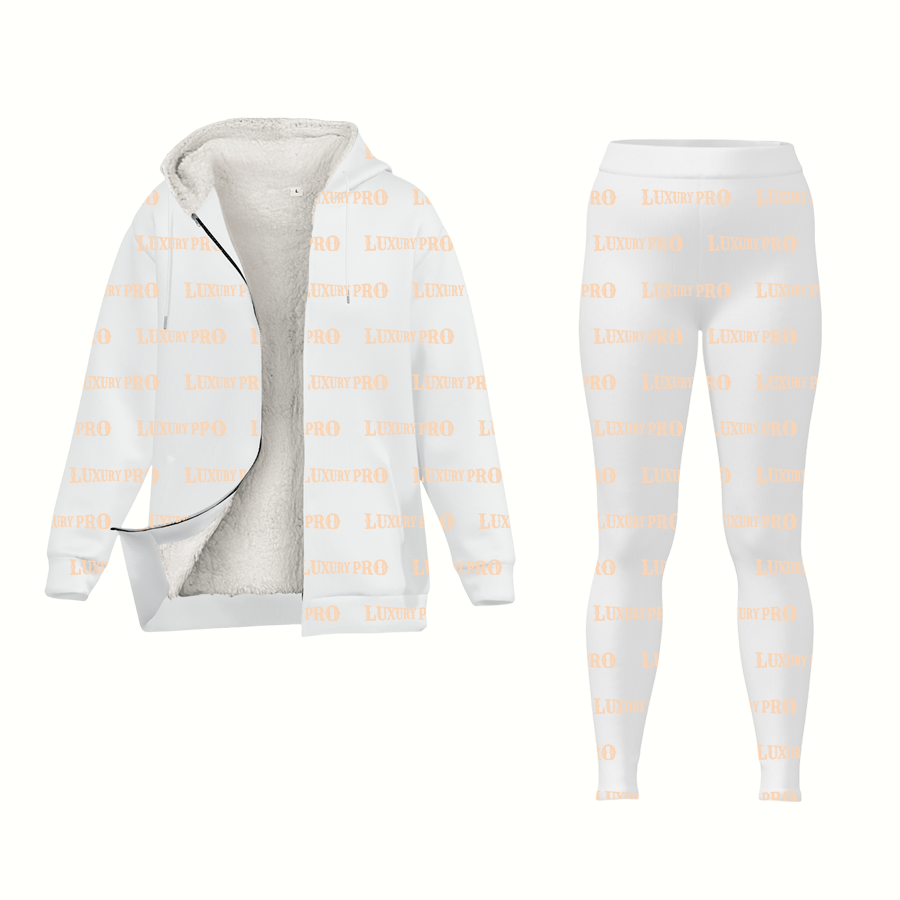 AOP Men's polyester woven composite thick velvet zipper hoodie yoga pants set