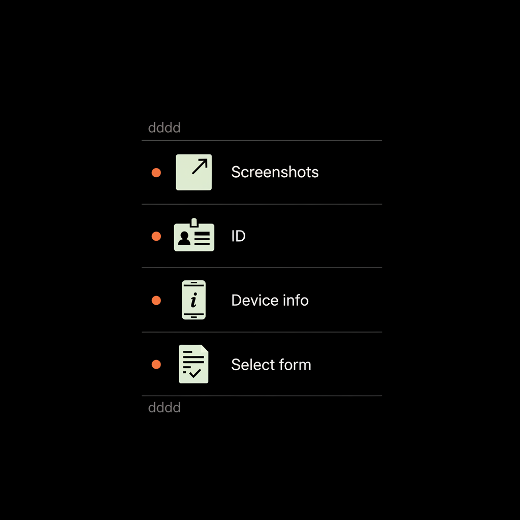 Checklist infographic showing steps to contact Instagram support: screenshots, ID, device info, choose form — How do I talk to Instagram support?