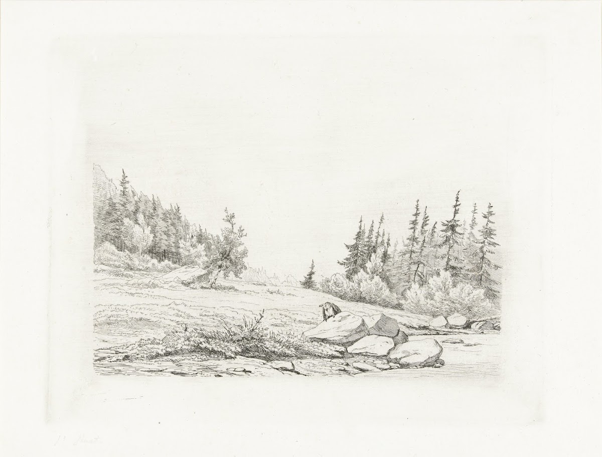 Gezicht op een besneeuwde bergtop in Chamonix Zes etsproeven 1849