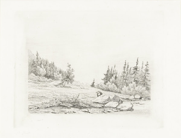 Gezicht op een besneeuwde bergtop in Chamonix Zes etsproeven 1849